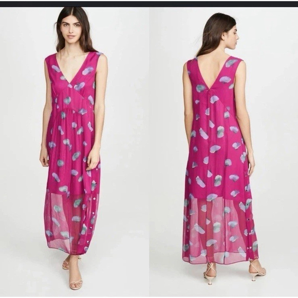 Coach Dresses & Skirts - Coach Sleeveless Midi Length Dress Pink V Neck 100% Silk Chiffon Sheer Size 4